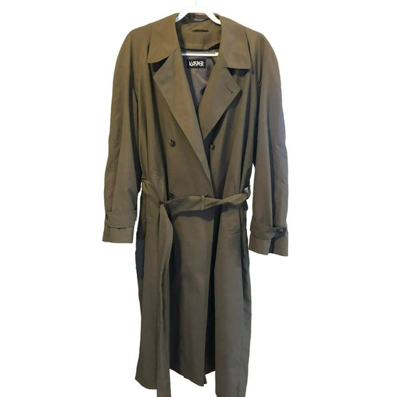 KASPER Sz 40R Army Green Trench Coat w/Removable Wool Lining - Picture 1 of 9